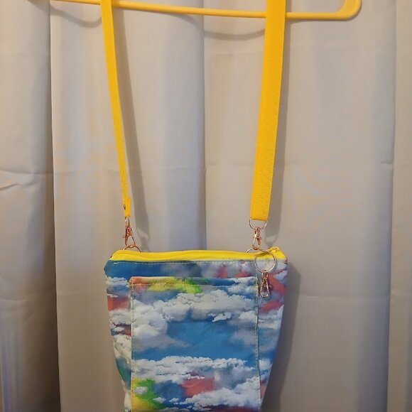 New Rainbow Clouds Sky print Crossbody Purse Bag Small Blue Pink Yellow Green - Picture 3 of 11